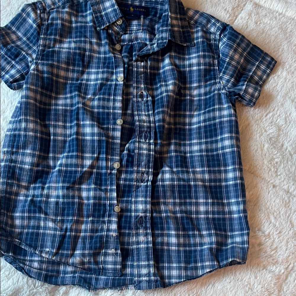 Ralph Lauren short sleeve Blue Plaid Kids Shirt.